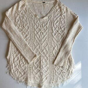 Free People Ivory Cream Open Cable Knit V Neck Women's Sweater Size XS
